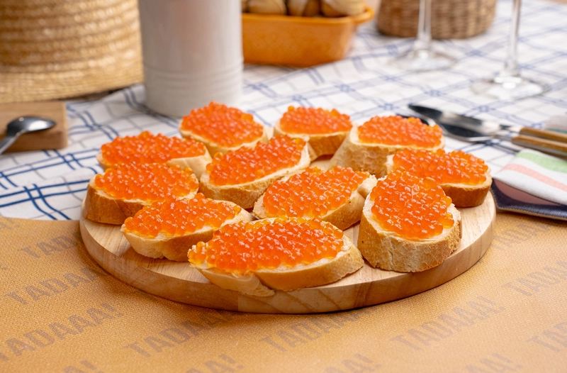 Red Caviar and Butter Mini Bruschetta