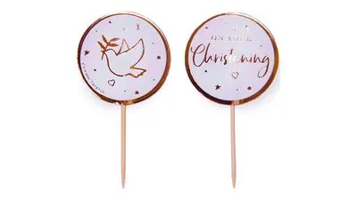 Rose Gold Christening Cupcake Toppers