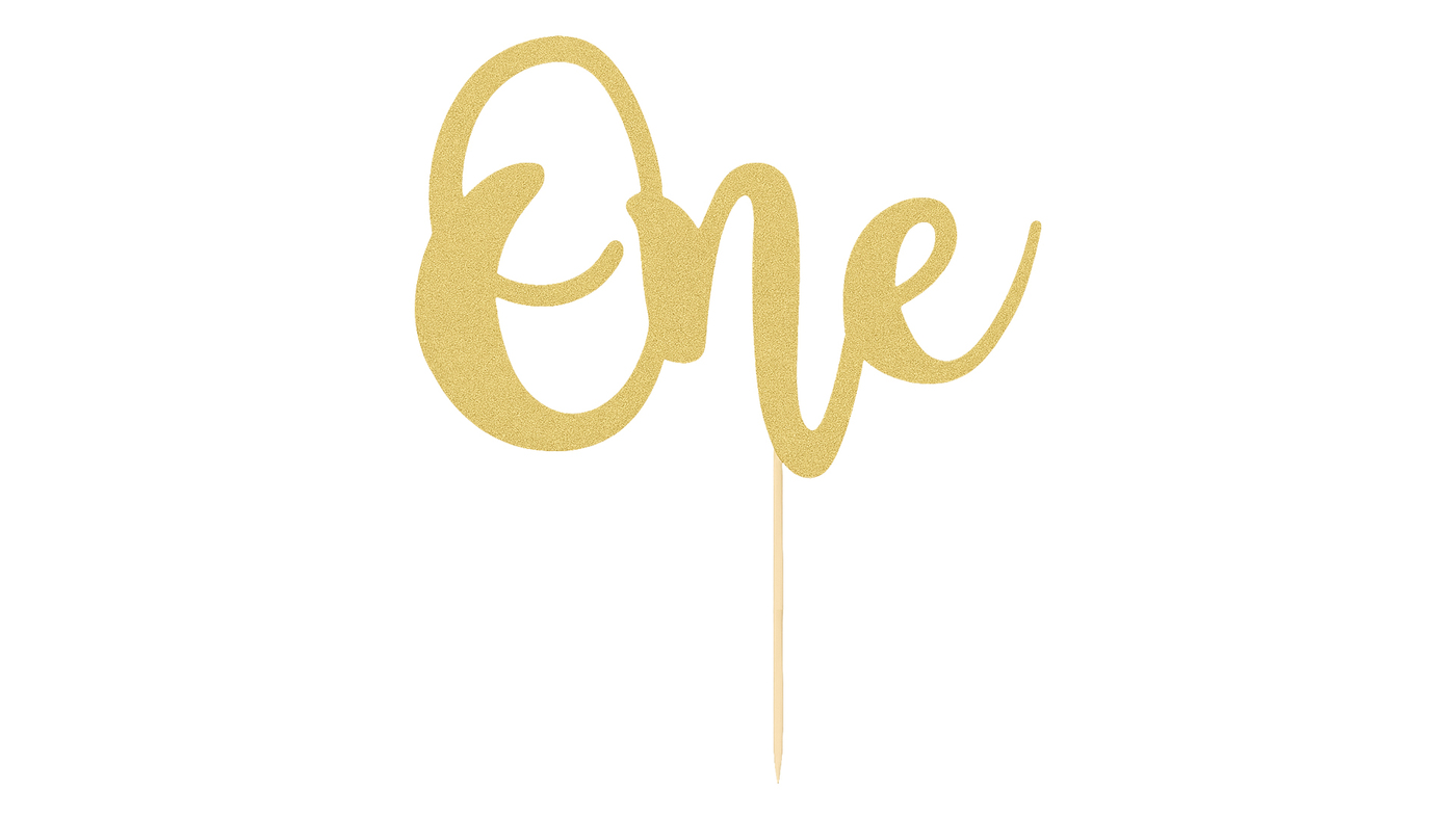 Gold Glitter First Anniversary Cake Topper