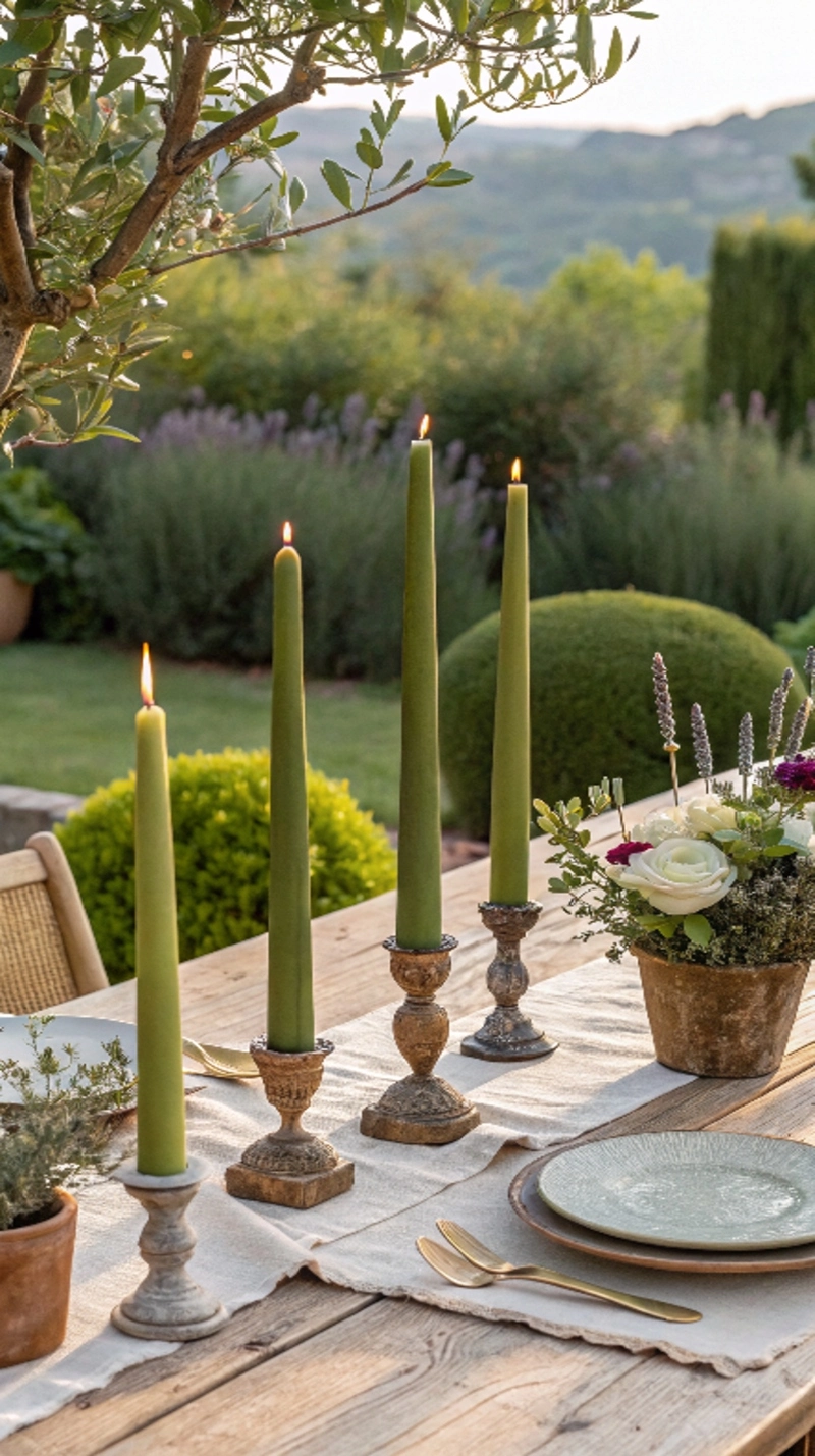 Olive Tapered Candles 24.5cm