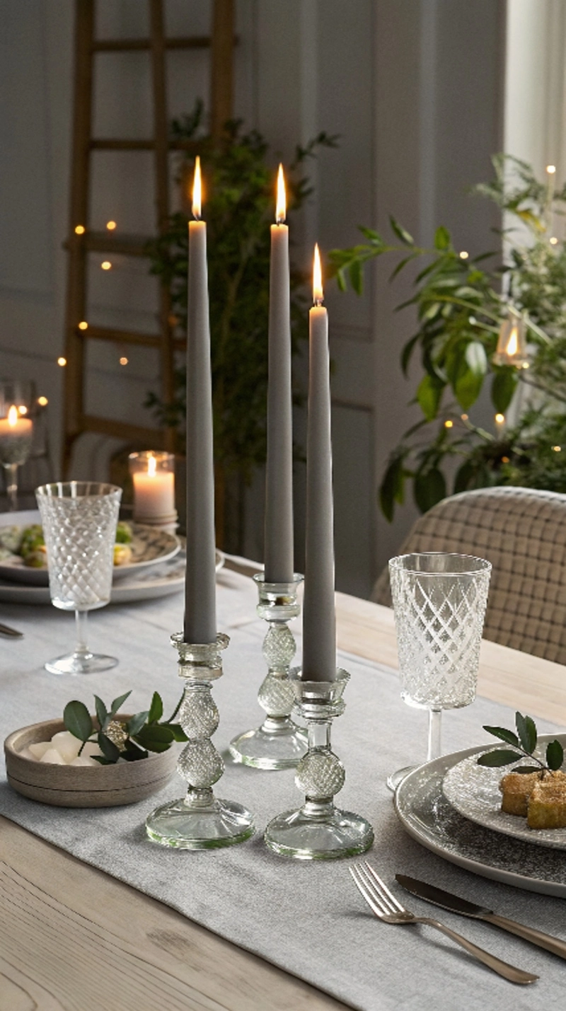Grey Tapered Candles 24.5cm