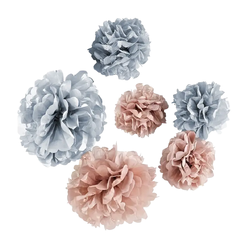 Rose Gold and Silver Pom Poms