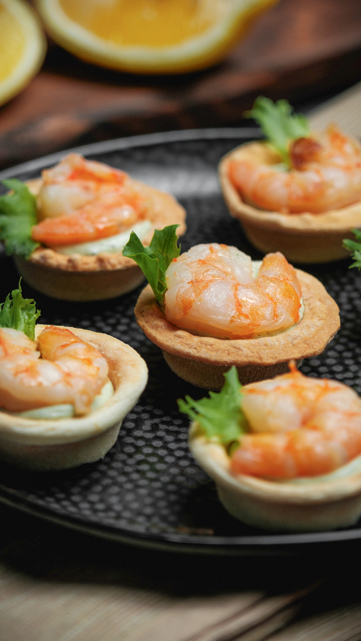 Tiger Prawn and Creme-Pesto Tartlet