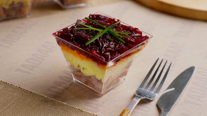 Layered Beetroot and Herring Salad Cup