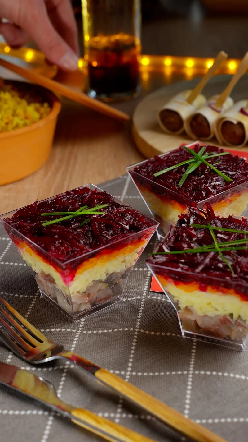 Layered Beetroot and Herring Salad Cup