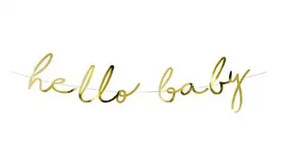 Gold Hello Baby Banner 70cm