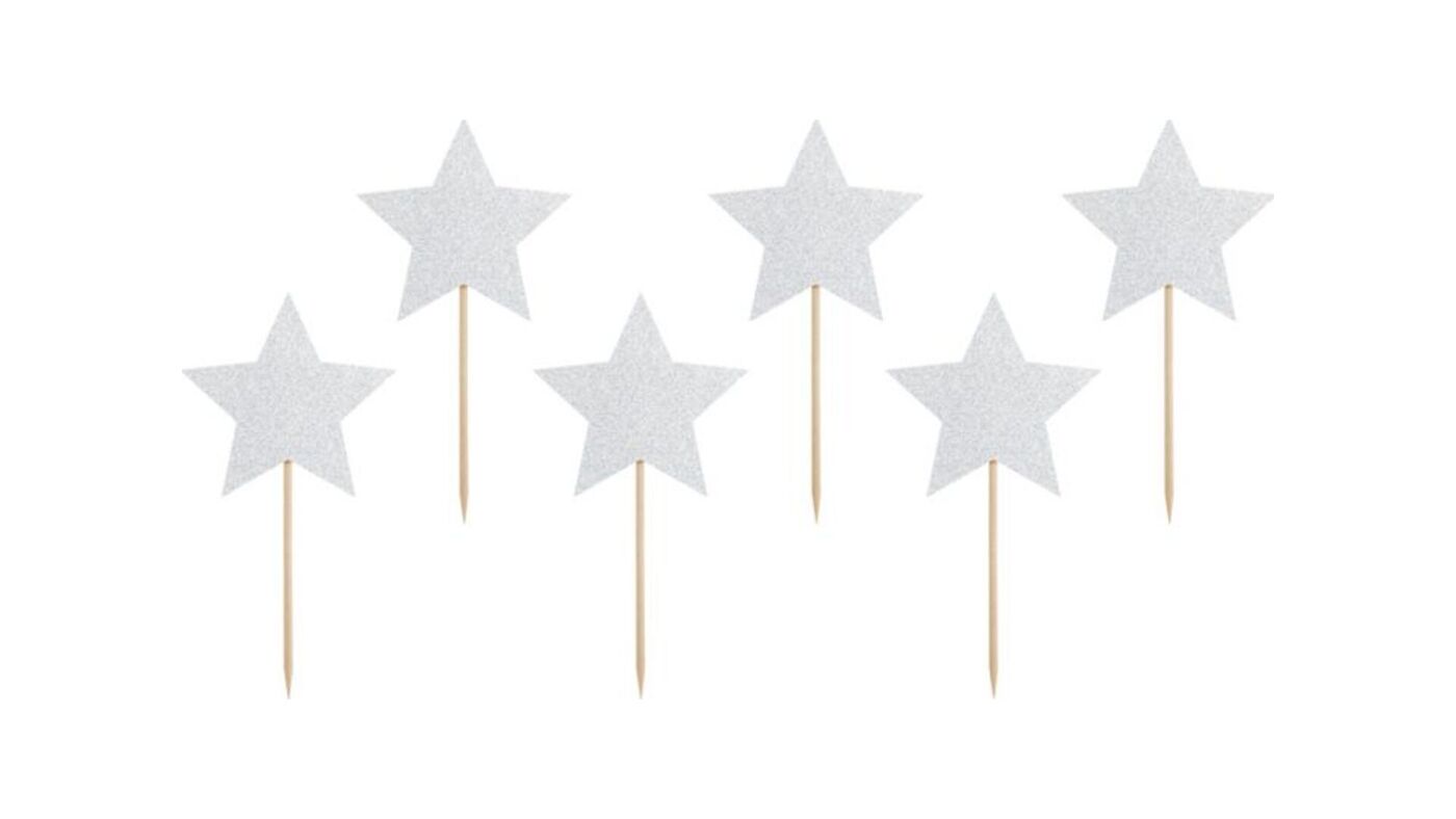Silver Stars Cupcake toppers