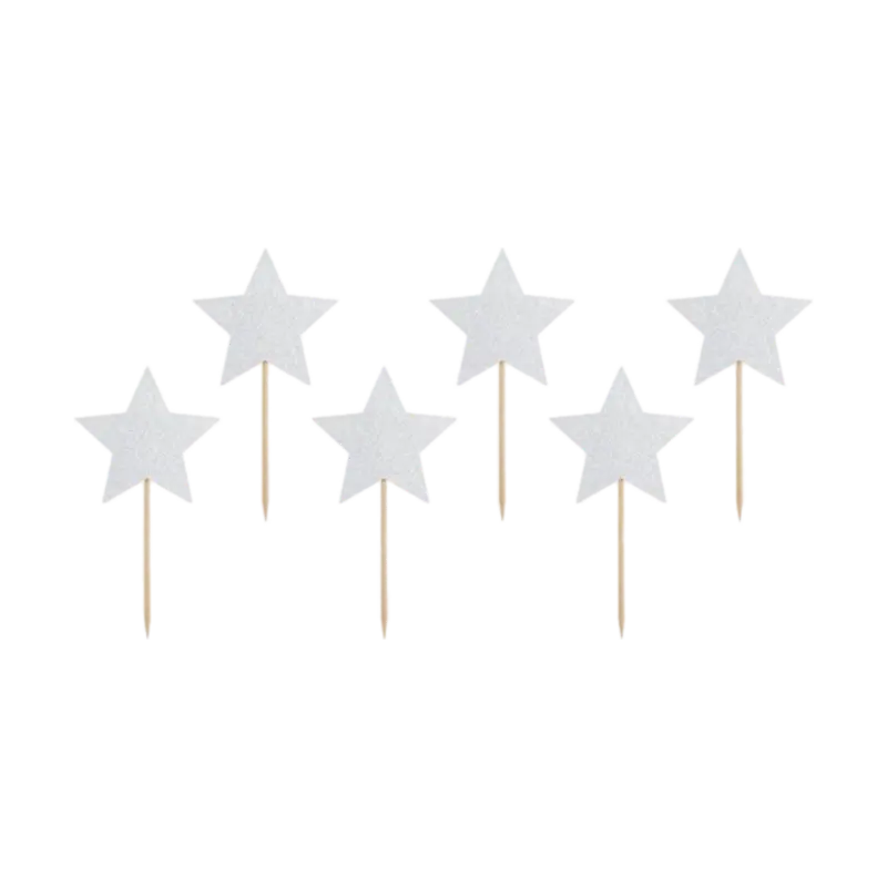 Silver Stars Cupcake toppers