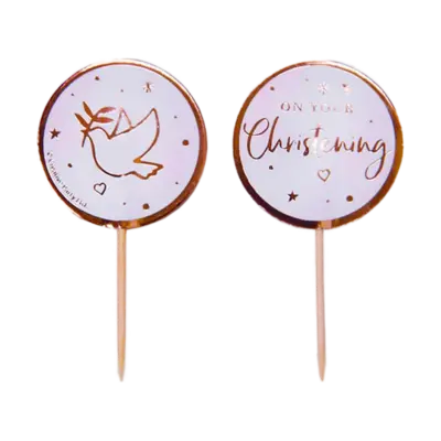 Rose Gold Christening Cupcake Toppers