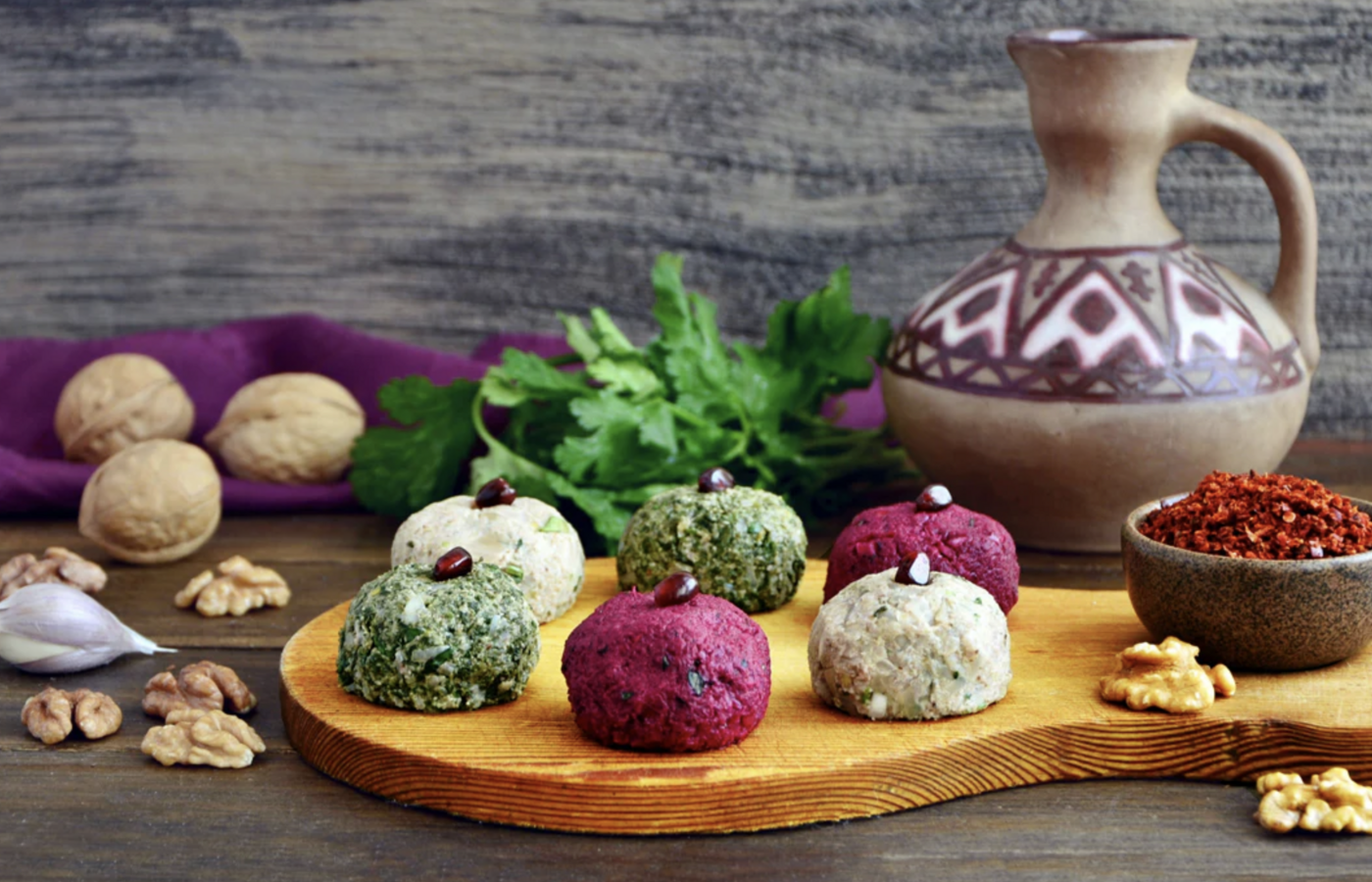 Green Bean Pkhali on Mchadi Cornbread