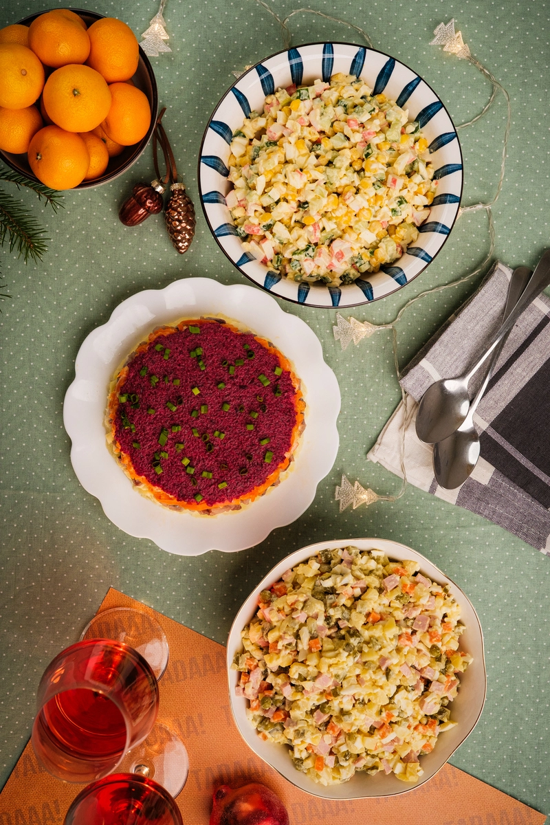 Olivier, Crab & Shuba Salad Set