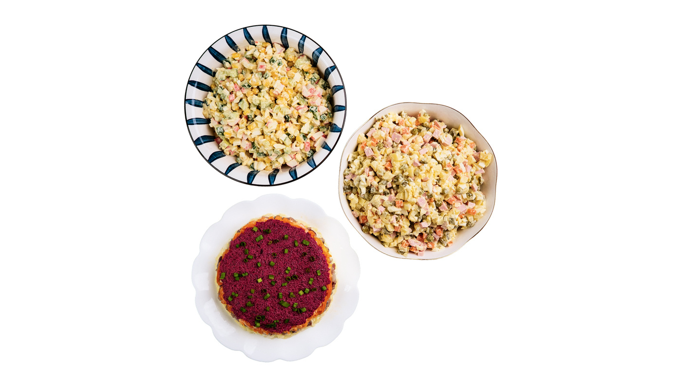 Olivier, Crab & Shuba Salad Bowl Set