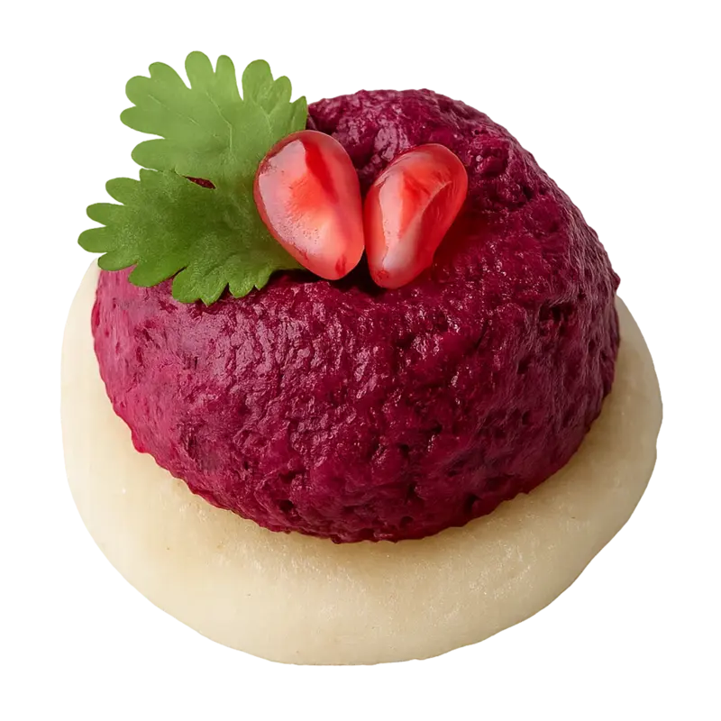 Beetroot  Pkhali on Mchadi Cornbread 