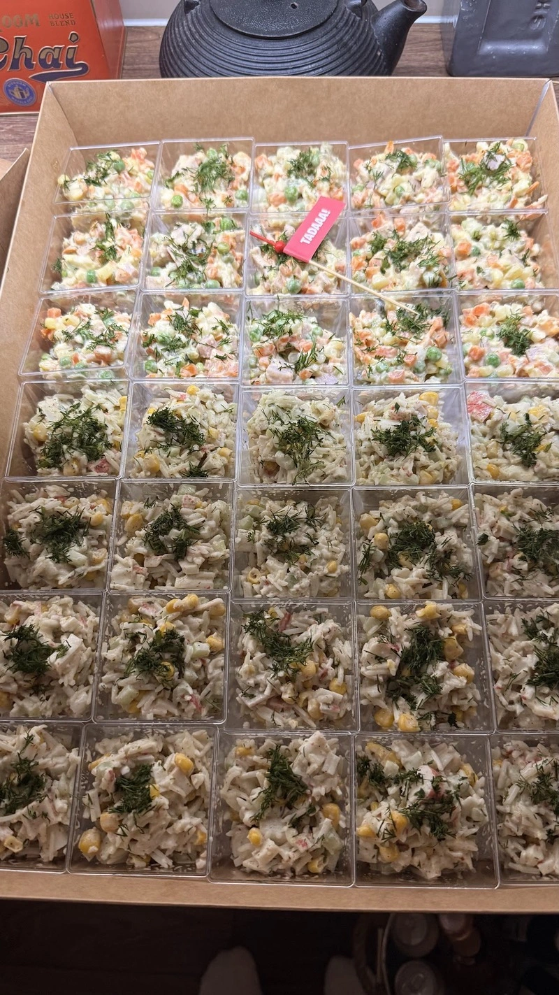 35-Cup Salad Set: Ham Olivier & Crab Salad