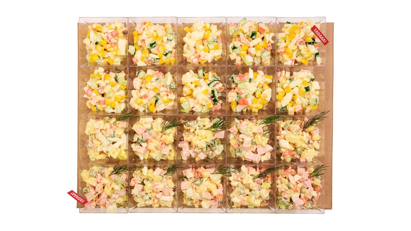 20-Cup Salad Set: Ham Olivier & Crab Salad