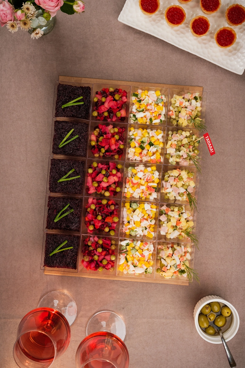 Set of Olivier, Crab, Vinaigrette & Shuba Salad Cup