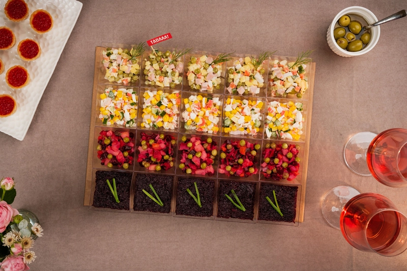 Set of Olivier, Crab, Vinaigrette & Shuba Salad Cup