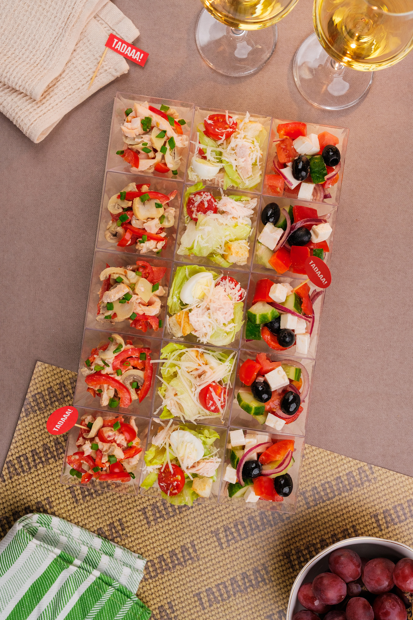 Caesar, Greek & Chicken Salad Cups – 15 pcs