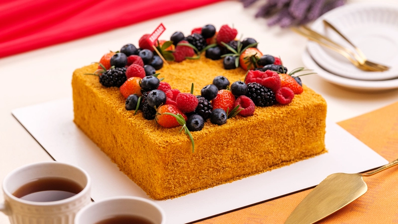 Honey Cake with Fresh Berries – 8″ / 10 portions