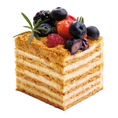 Honey Cake with Fresh Berries – 10″ / 20 portions