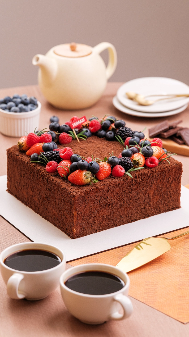 Chocolate Honey Cake with fresh berries – 8″ / 10 portions