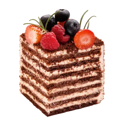 Chocolate Honey Cake with fresh berries – 8″ / 10 portions