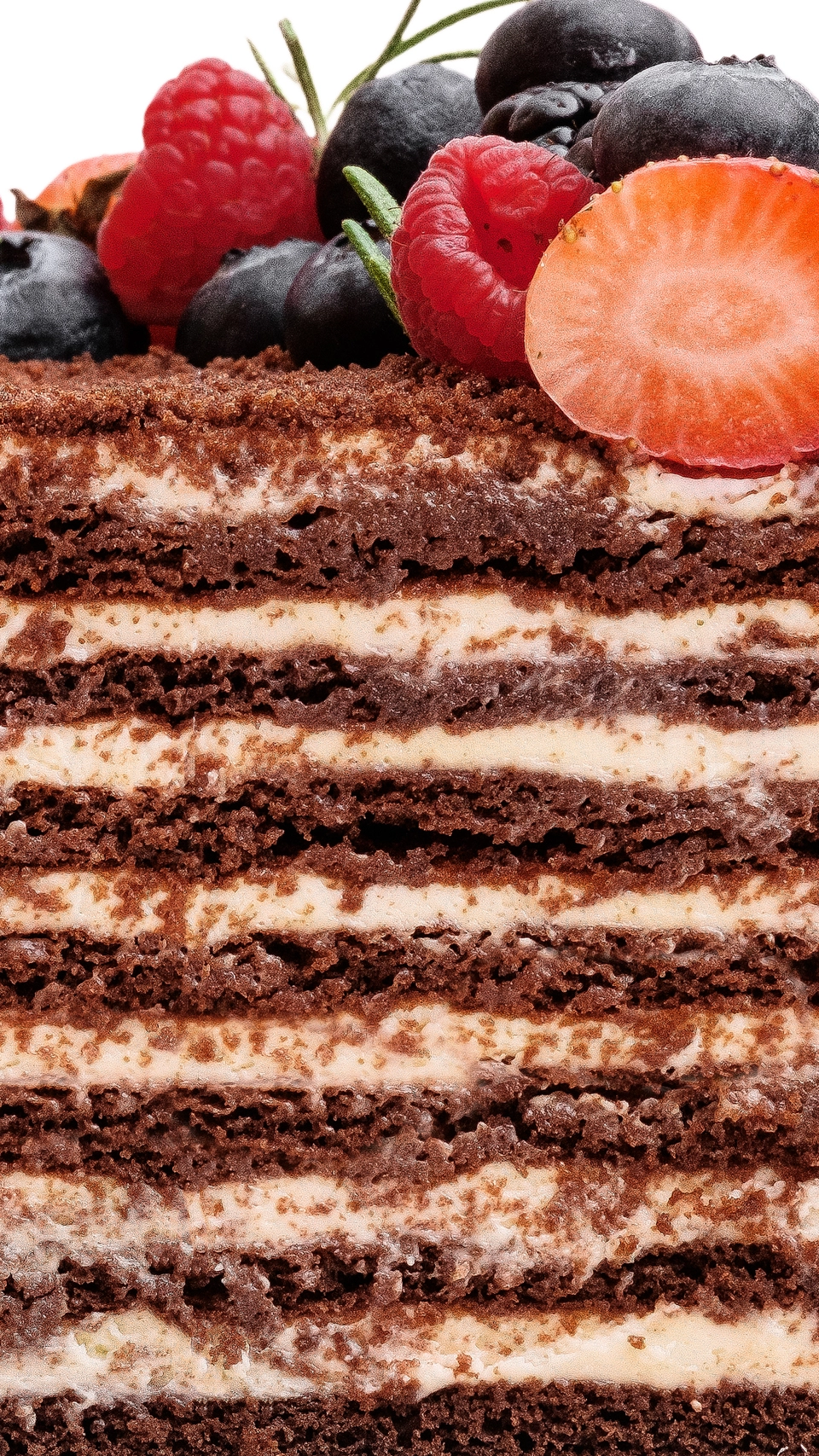 Chocolate Honey Cake with fresh berries – 10″ / 20 portions