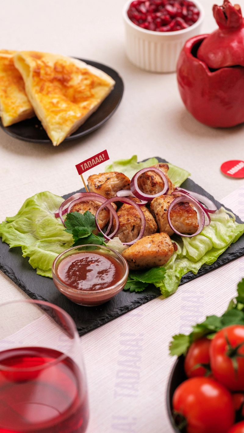 Chicken Mtsvadi with Tkemali Plum Sauce