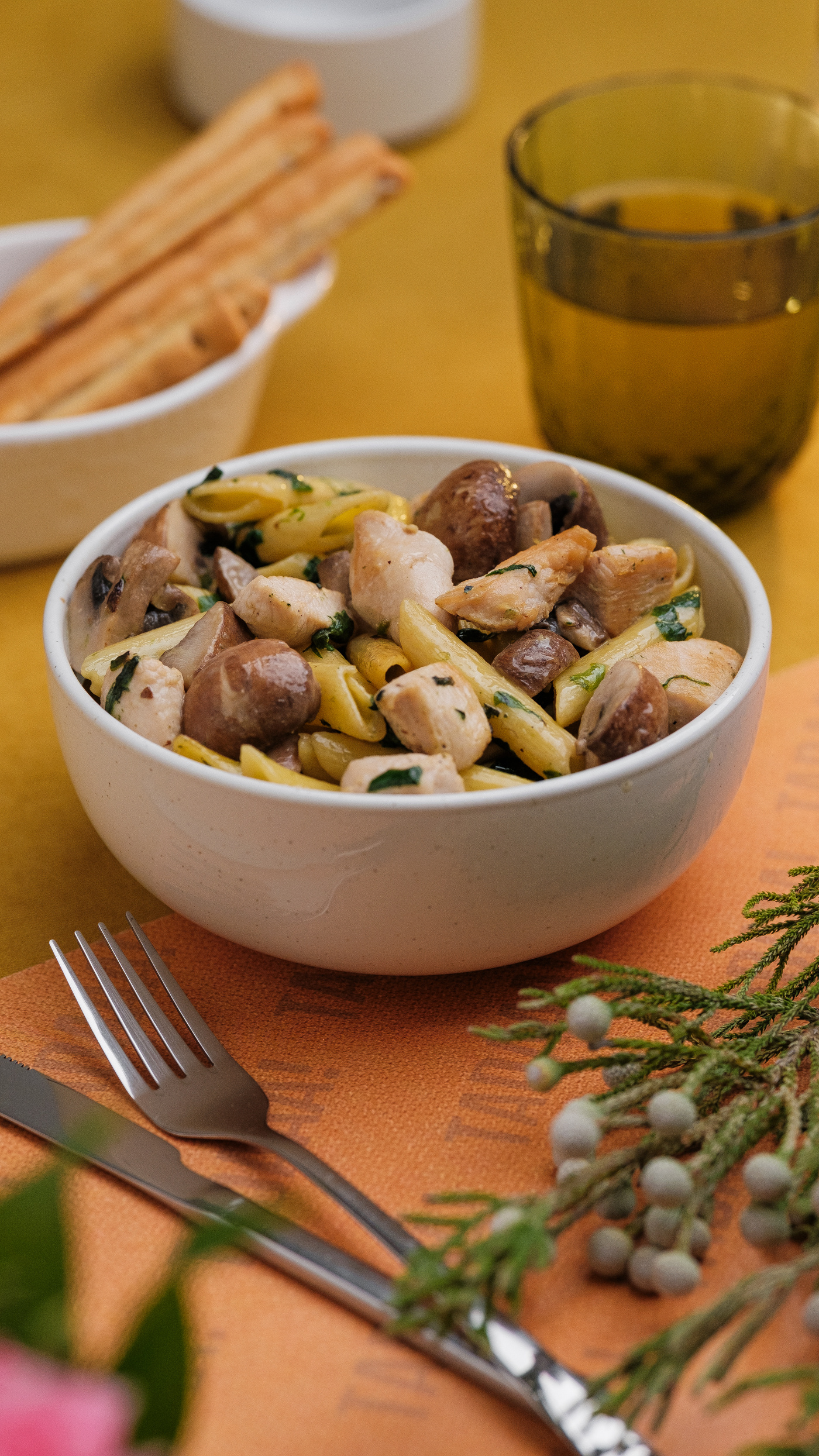 Penne with Chicken in a Spinach & Mushroom Sauce
