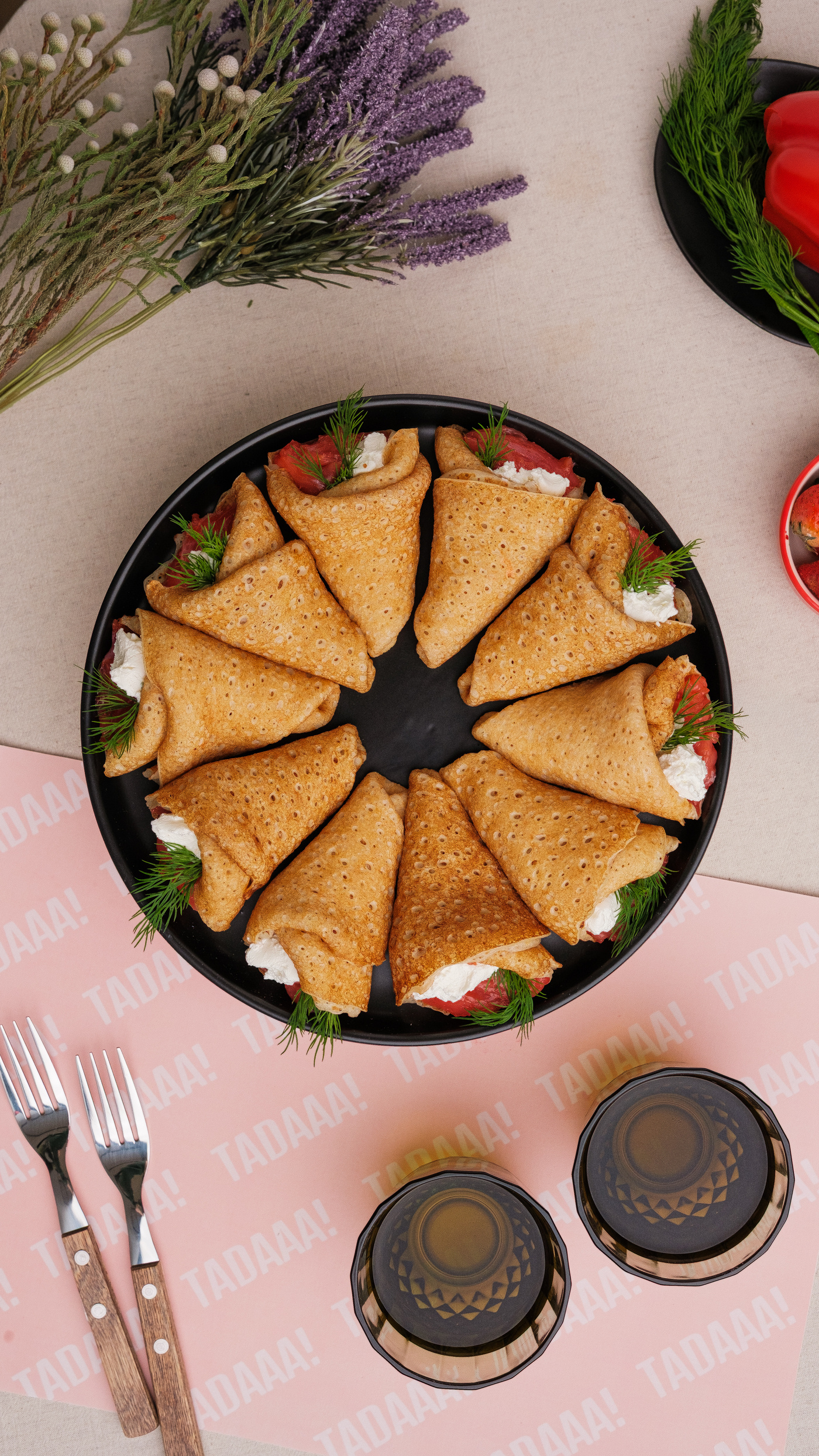 Smoked Salmon & Cream Cheese Crêpes – 10 pcs