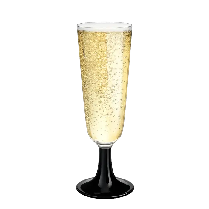 Plastic Champagne Flutes (Clear, Black Base)