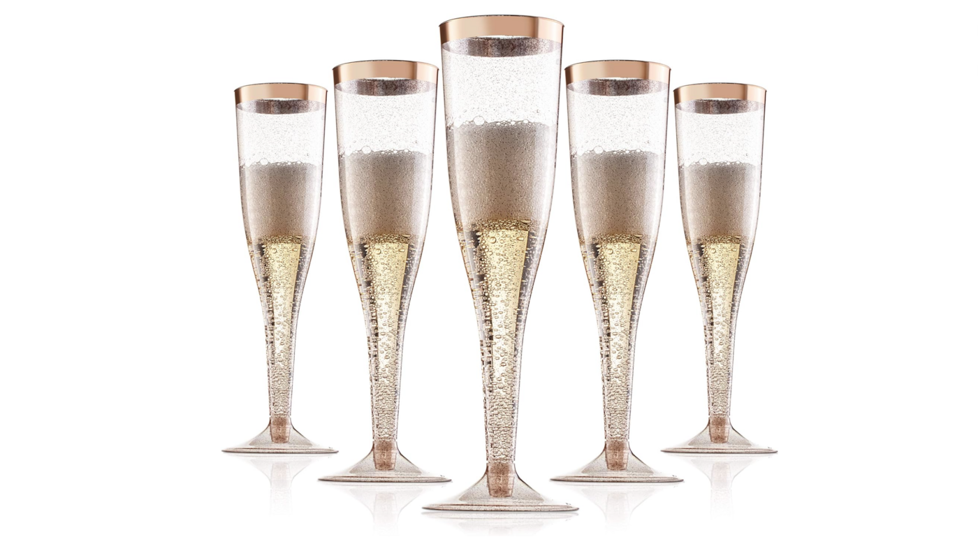 Rose Gold Plastic Champagne Flutes Box of 36 