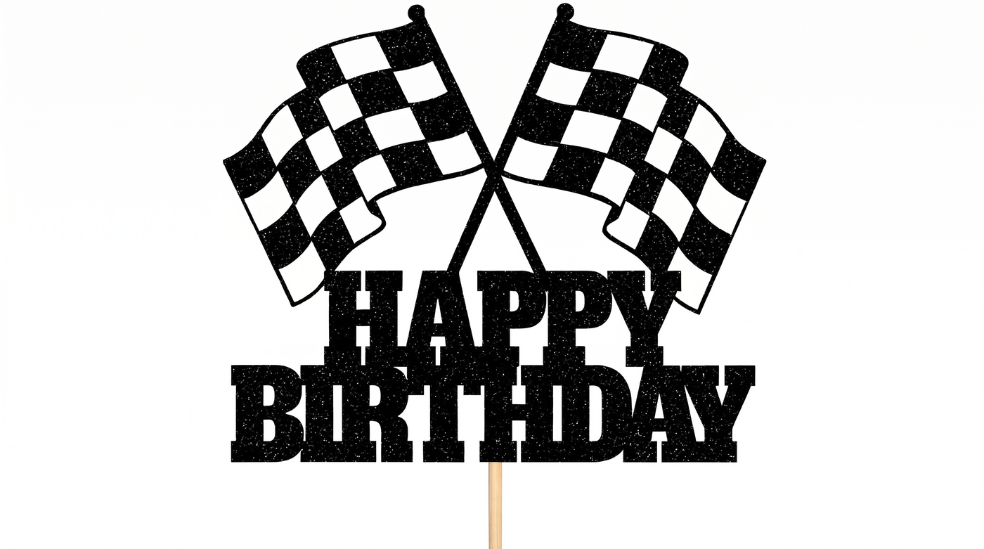 Checkered Flag Happy Birthday Cake Topper