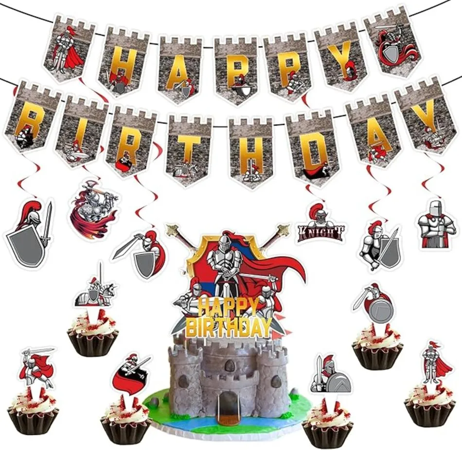 Medieval knight birthday banner