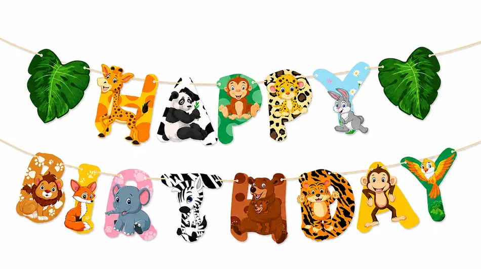 Jungle Animal Happy Birthday Banner