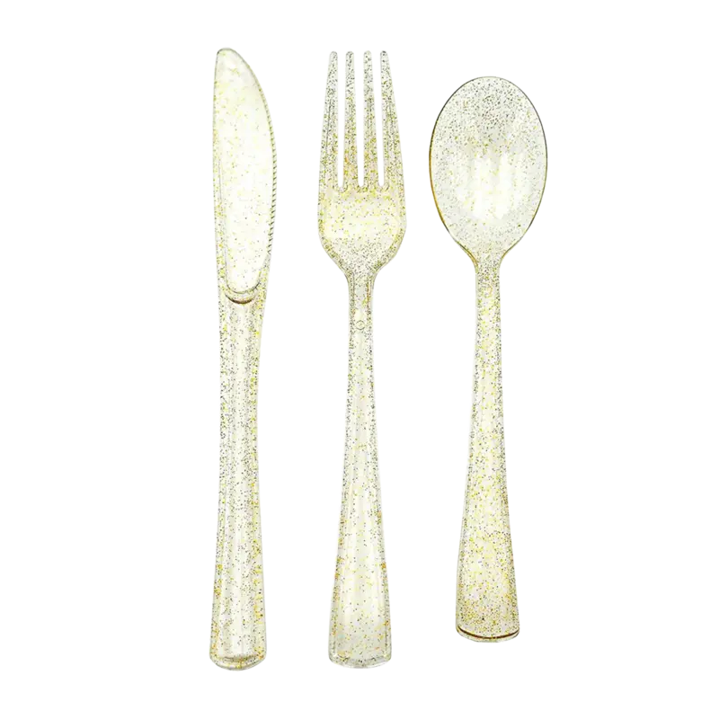 Gold Glitter Plastic Cutlery, 6-Person Set