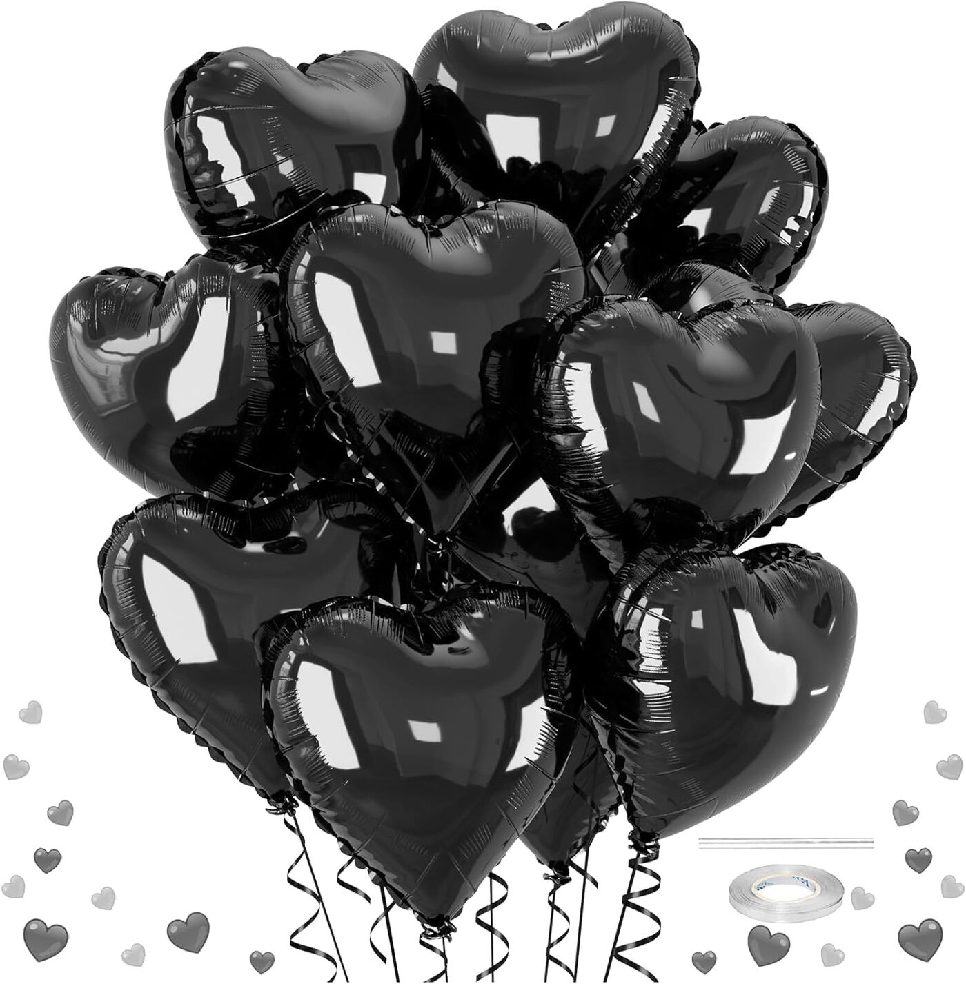 Black Heart Foil Balloons 12 pcs
