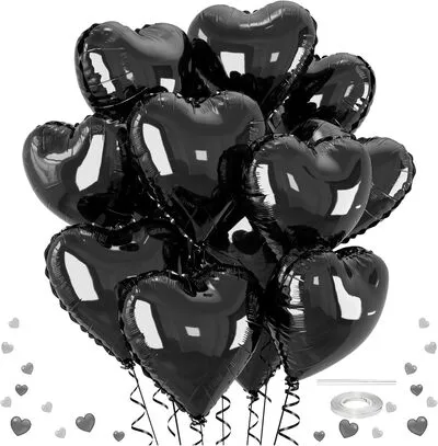 Black Heart Foil Balloons 12 pcs