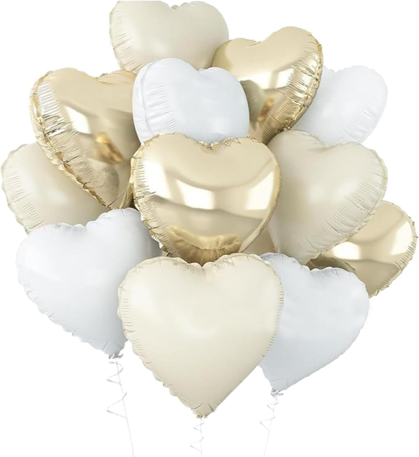 White Sand & Gold Heart Foil Balloons 12 pcs