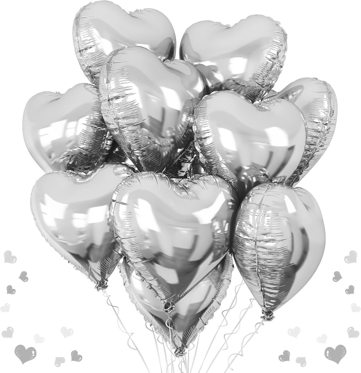 Metallic Silver Heart Foil Balloons 12 pcs