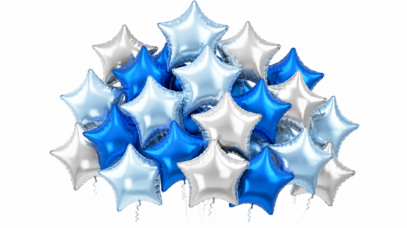 Blue & Silver Star Foil Balloons 12 pcs