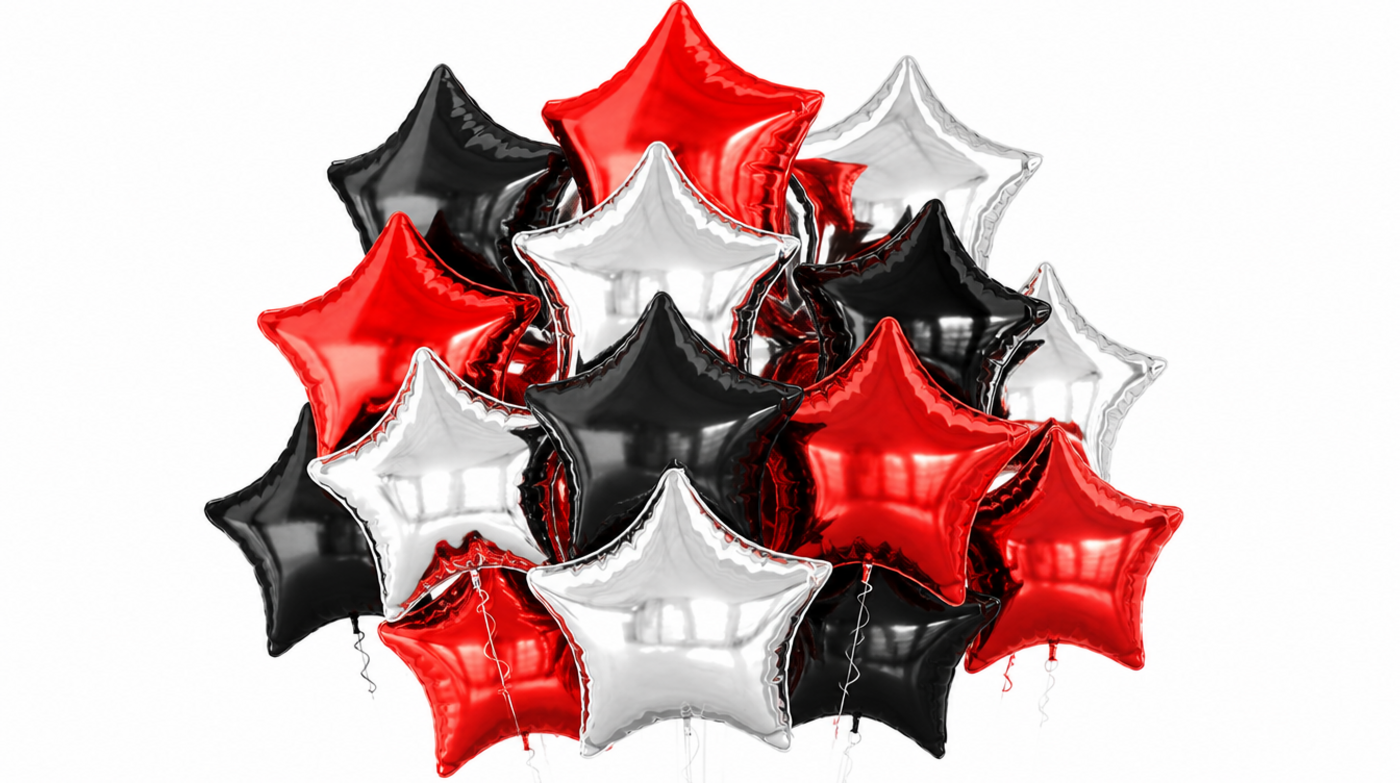 Red Black & Silver Star Foil Balloons 12 pcs