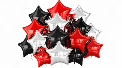 Red Black & Silver Star Foil Balloons 12 pcs