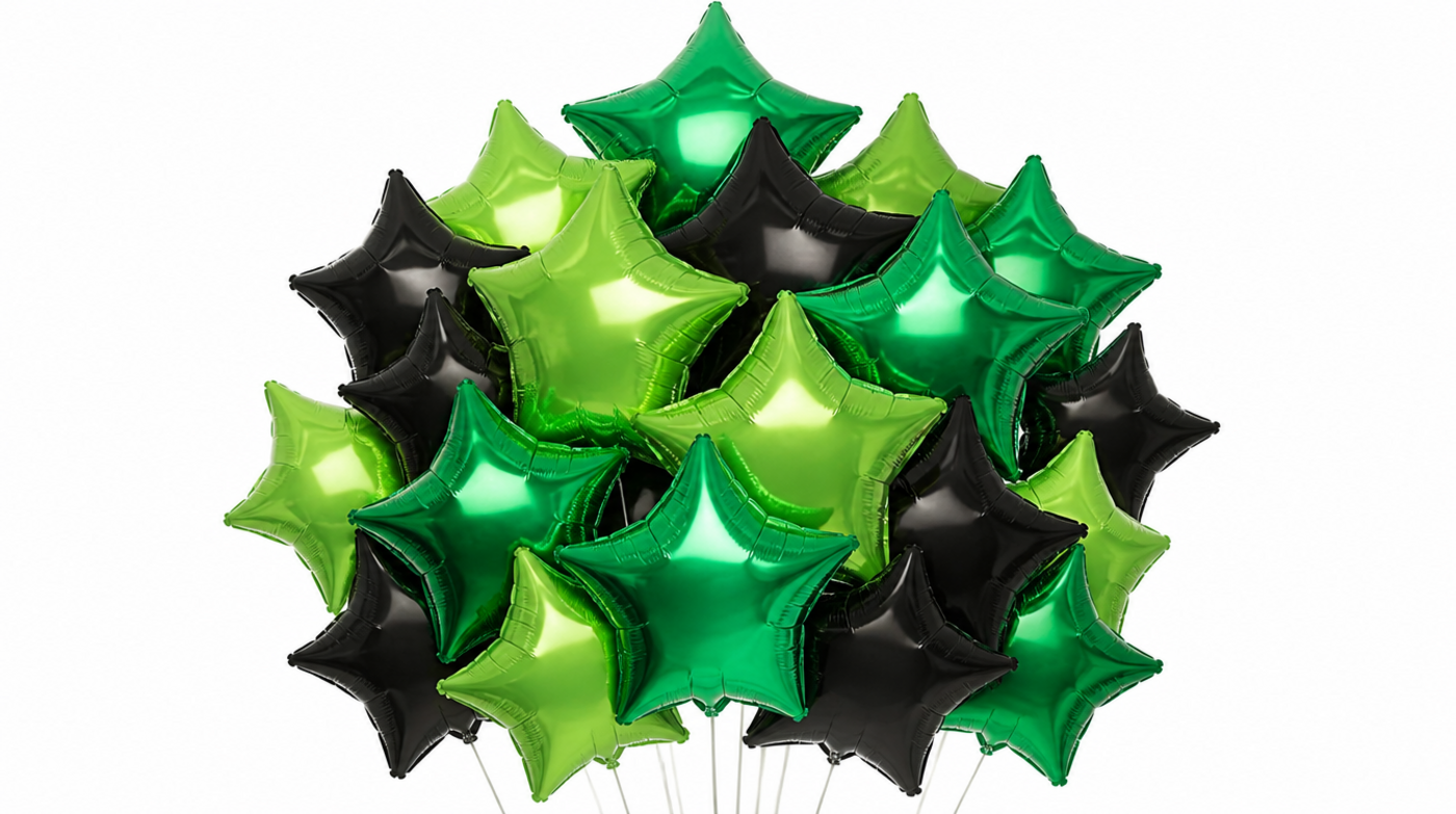 Green & Black Star Foil Balloons 15 pcs