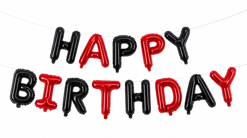 Red & Black Happy Birthday Foil Letter Balloon Banner