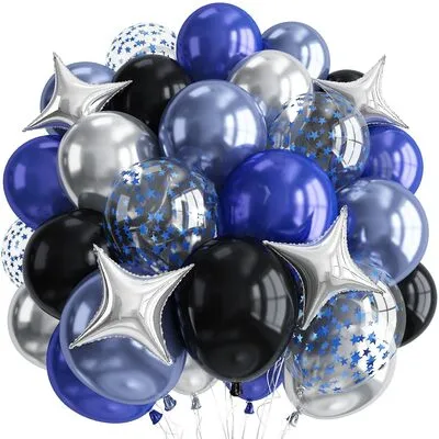 Blue and Silver Black Balloons 40 pcs