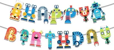 Cartoon Robot Happy Birthday Banner