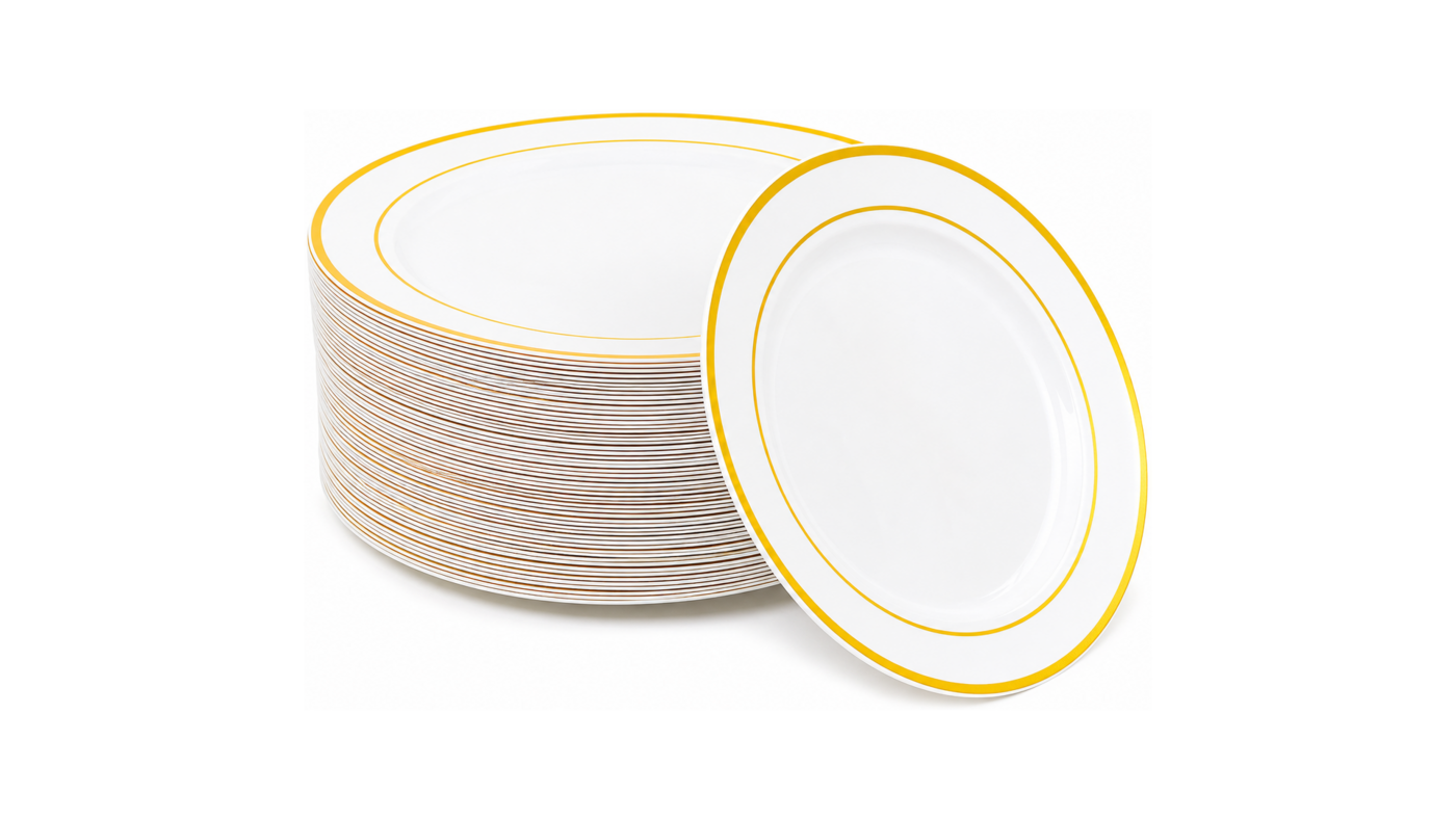 White Plates with Gold Rim 60pcs