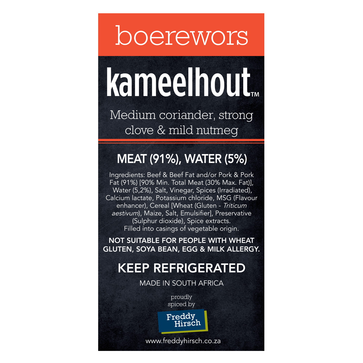 Kameelhout Boerewors Co-Ex - Freddy Hirsch Online Shop