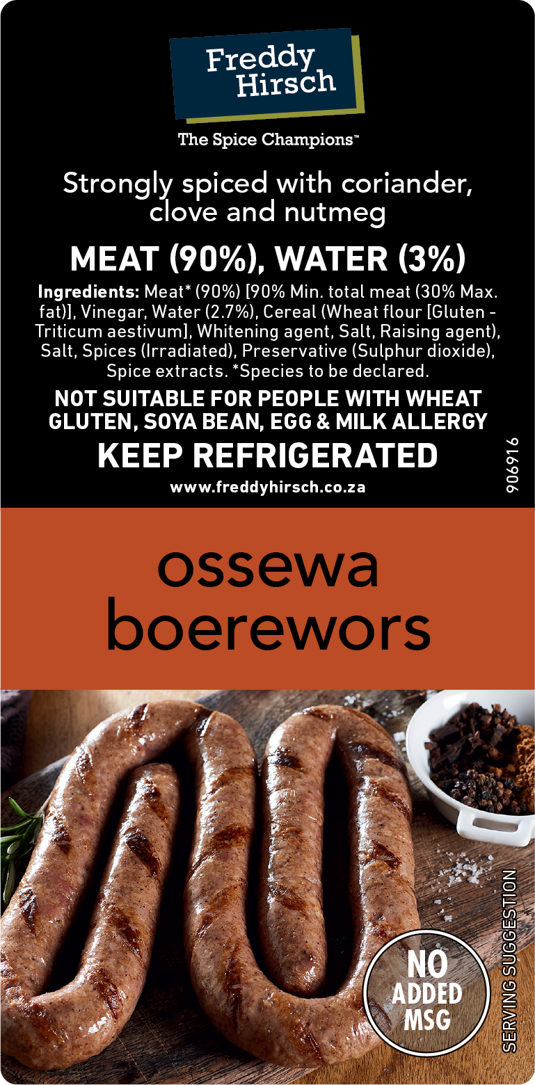 Ossewa Boerewors Label - Freddy Hirsch Online Shop | Ingredients